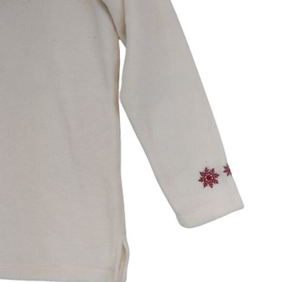 Croft & Barrow Women's Fleece Top Size Medium Cream Red Long Sleeves Snow Flakes - Picture 9 of 9